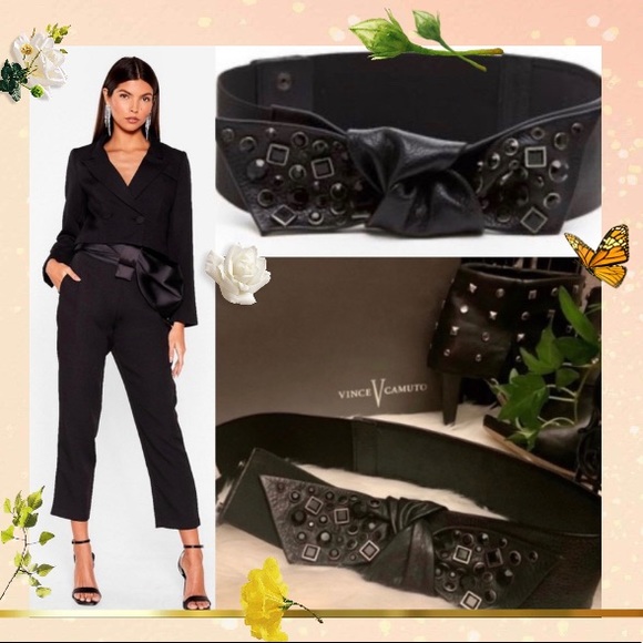 Vince Camuto Accessories - Vince Camuto Black Rhinestone Bow Waist Belt